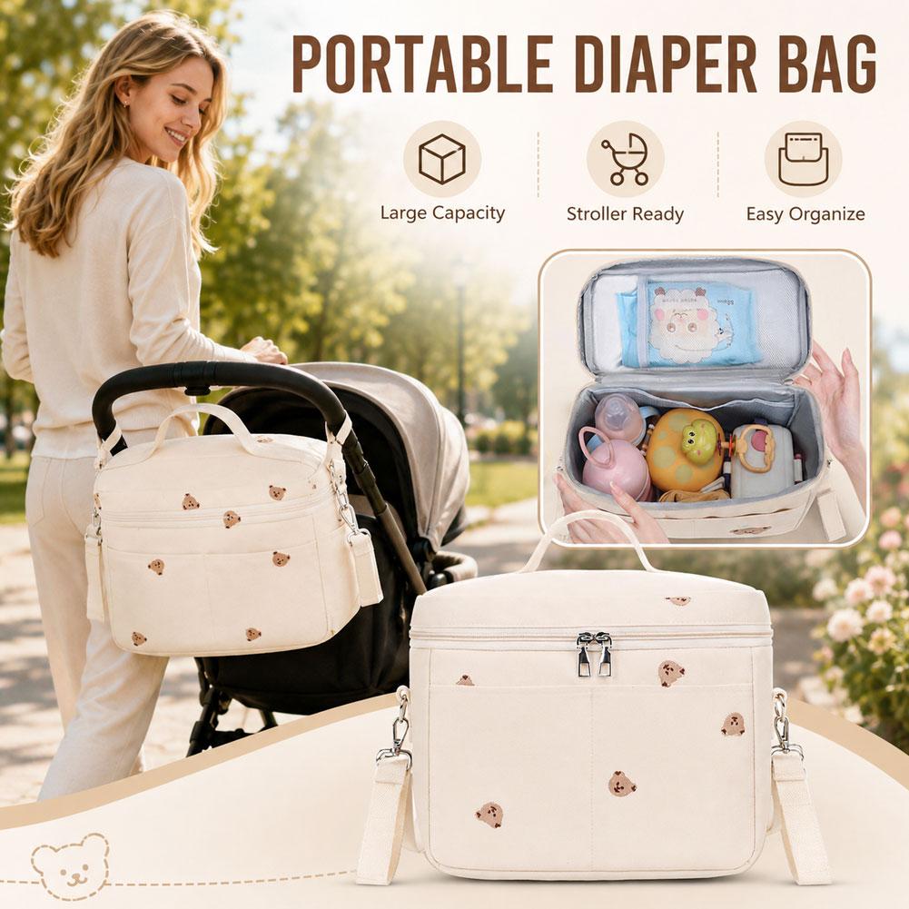 Backpack Diaper Bag - กระเป๋าเก็บความเย็นลายหมีน่ารัก กระเป๋าเก็บอุณหภูมิสำหรับรถเข็นเด็ก กระเป๋าใส่ผ้าอ้อมกันน้ำสำหรับคุณแม่ เหมาะสำหรับการเดินทาง
