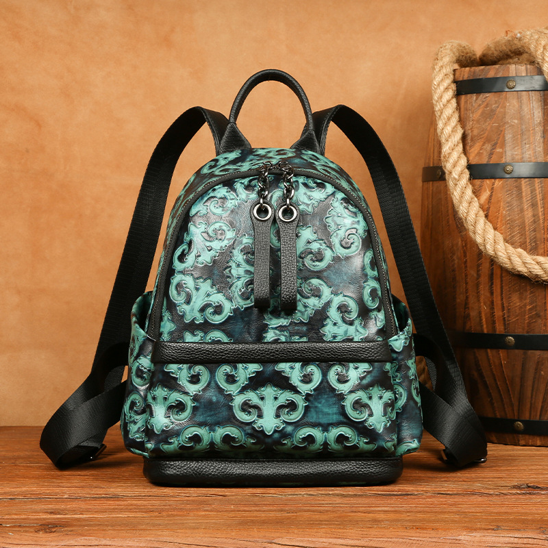 Leather Backpack Vintage - Johnature ของแท้หนังนูน Retro กระเป๋าเป้สะพายหลังผู้หญิงกระเป๋า Handmade Natural