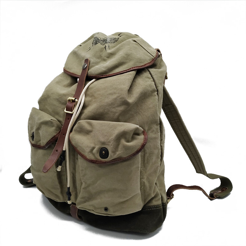 Canvas Backpack Casual - กระเป๋าเป้สะพายหลังสไตล์วินเทจอเมริกันย้อนยุค ผ้าแคนวาสความหนาแน่นสูง สำหรับกิจกรรมกลางแจ้ง ปีนเขา แบบลำลอง สำหรับวัยรุ่น