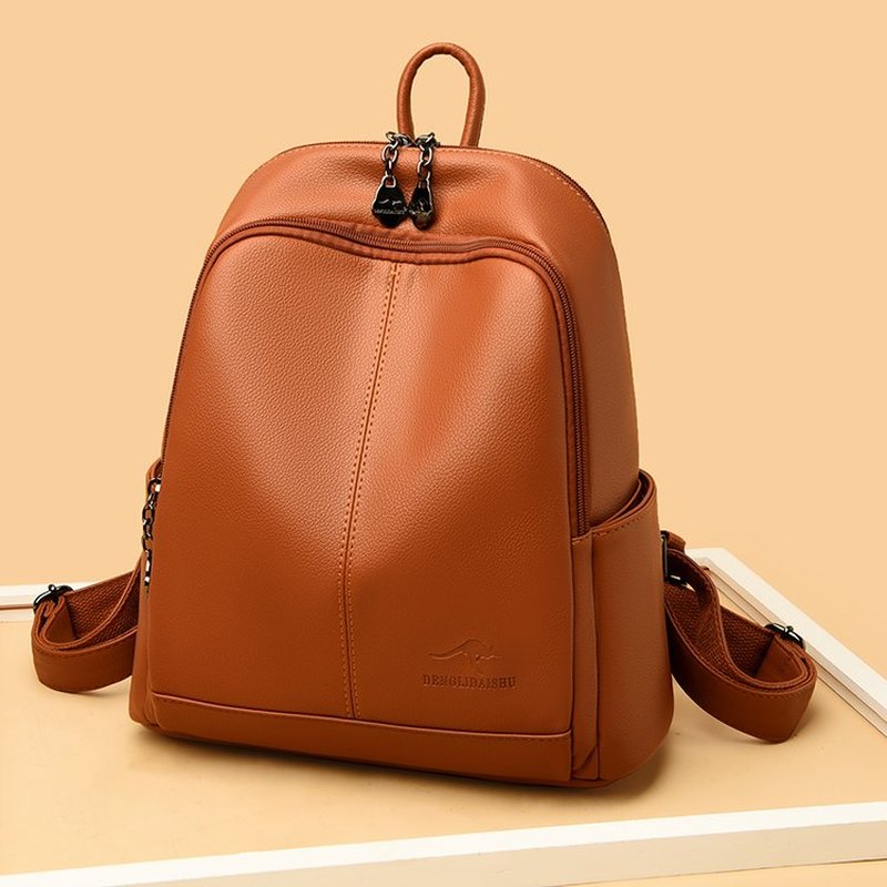 Leather Backpack Vintage - กระเป๋าเป้เดินทางหนัง PU นุ่มสไตล์เกาหลีใหม่ ความจุขนาดใหญ่ กระเป๋าสะพายไหล่แฟชั่นวินเทจสำหรับผู้หญิง กระเป๋านักเรียนกันขโมยสำหรับใส่โน้ตบุ๊ก