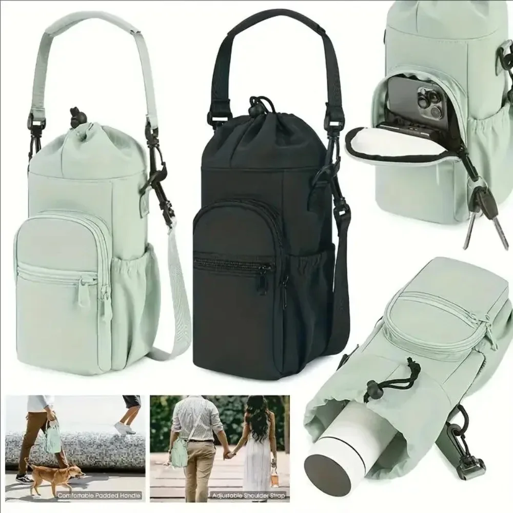 Hydration Pack Outdoor - กระเป๋าขวดน้ำแบบสะพายข้าง กระเป๋าถังแบบมีเชือกรูด กระเป๋าสะพายไหล่ไนลอนกันน้ำพร้อมช่องใส่โทรศัพท์ สำหรับเดินทางกลางแจ้งและใส่ขวดน้ำ